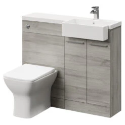 Napoli Combination Molina Ash 1000mm Vanity Unit Toilet Suite With Right Hand Square Semi Recessed 1 Tap Hole Basin And 2 Doors With Polished Chrome Handles