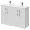 Horizon White Ash 1200mm Floor Standing Vanity Unit With Ceramic Double Basin And 4 Doors With Polished Chrome Handles -Luxury Bath Shop horizon white ash 1200mm floor standing vanity unit with ceramic double basin and 4 doors with polished chrome handles right 87989.1688111998