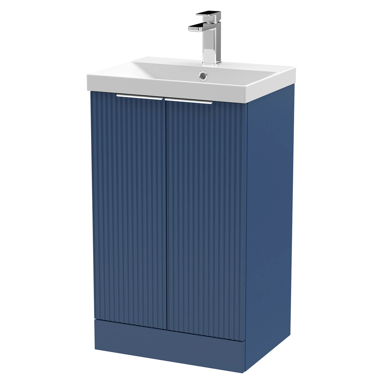 Hudson Reed Fluted Satin Blue 500mm 2 Door Vanity Unit With 50mm Profile Basin - DFF323D