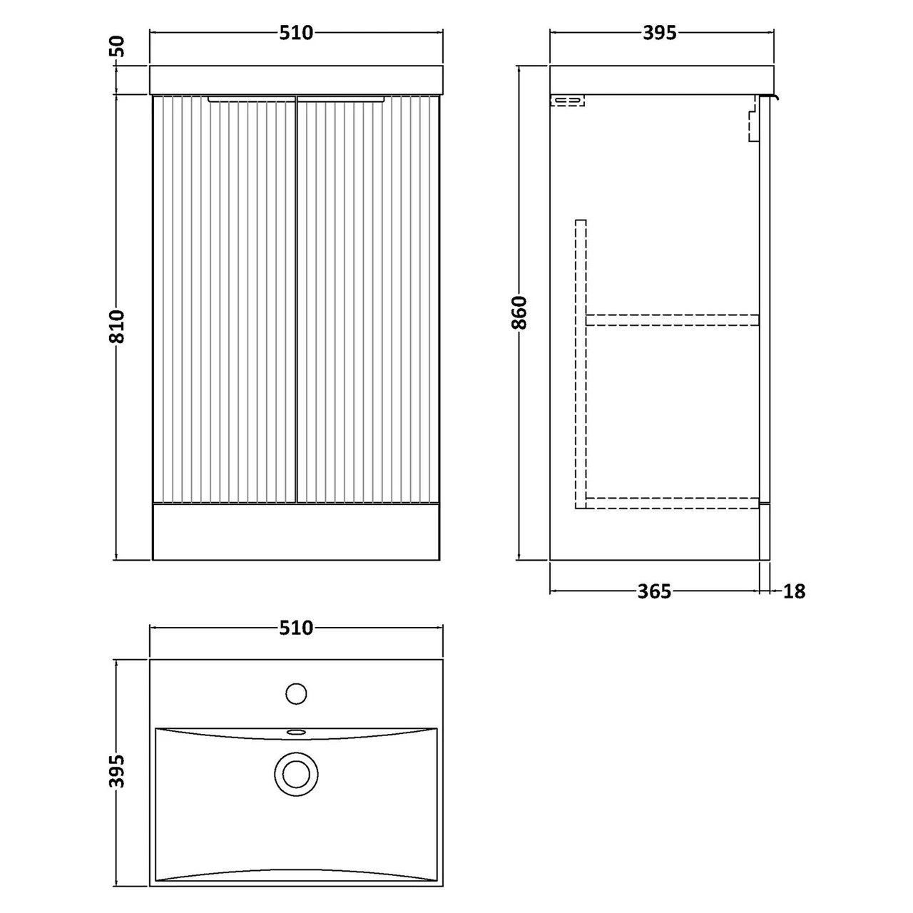 Hudson Reed Fluted Satin Blue 500mm 2 Door Vanity Unit With 50mm Profile Basin - DFF323D - Image 2