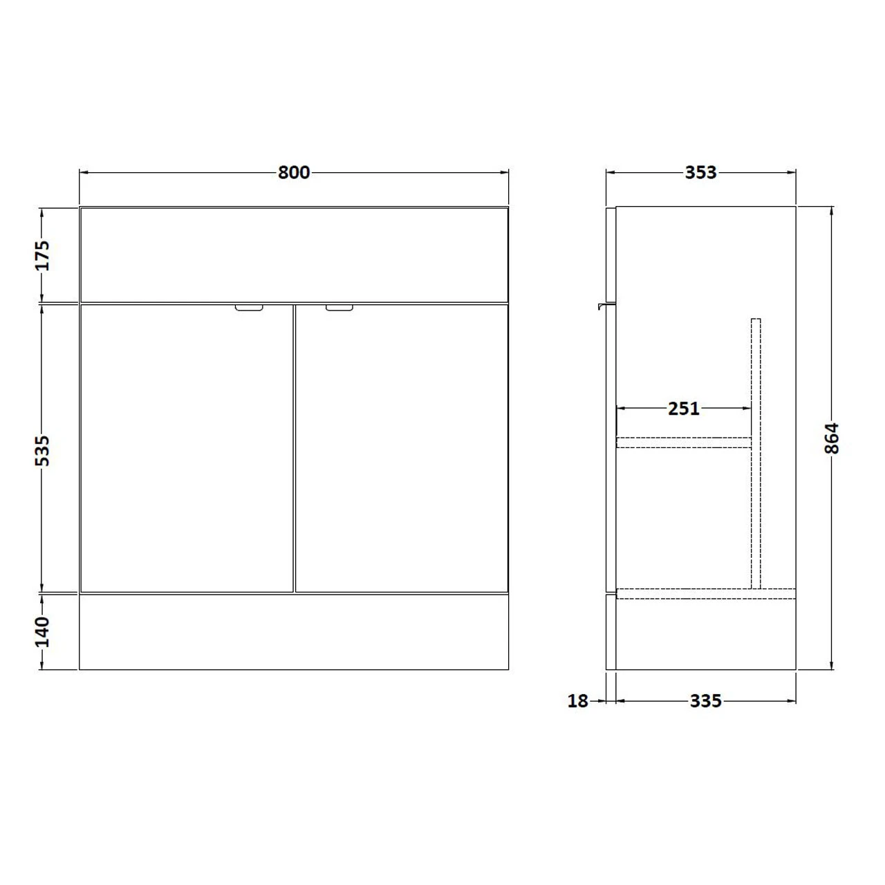 Hudson Reed Gloss Grey 800mm 2 Door Vanity Unit - OFF909 - Image 3