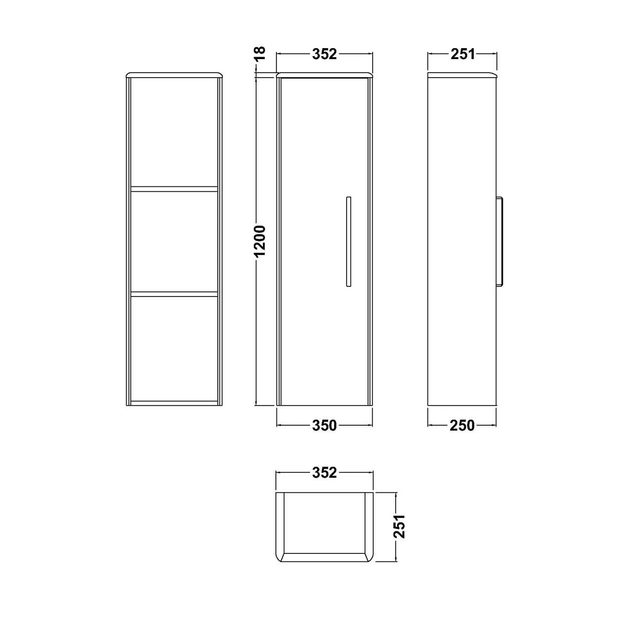 Hudson Reed Solar Cool Grey 1400mm X 350mm Tall Wall Hung Storage Unit - CUR262 - Image 2
