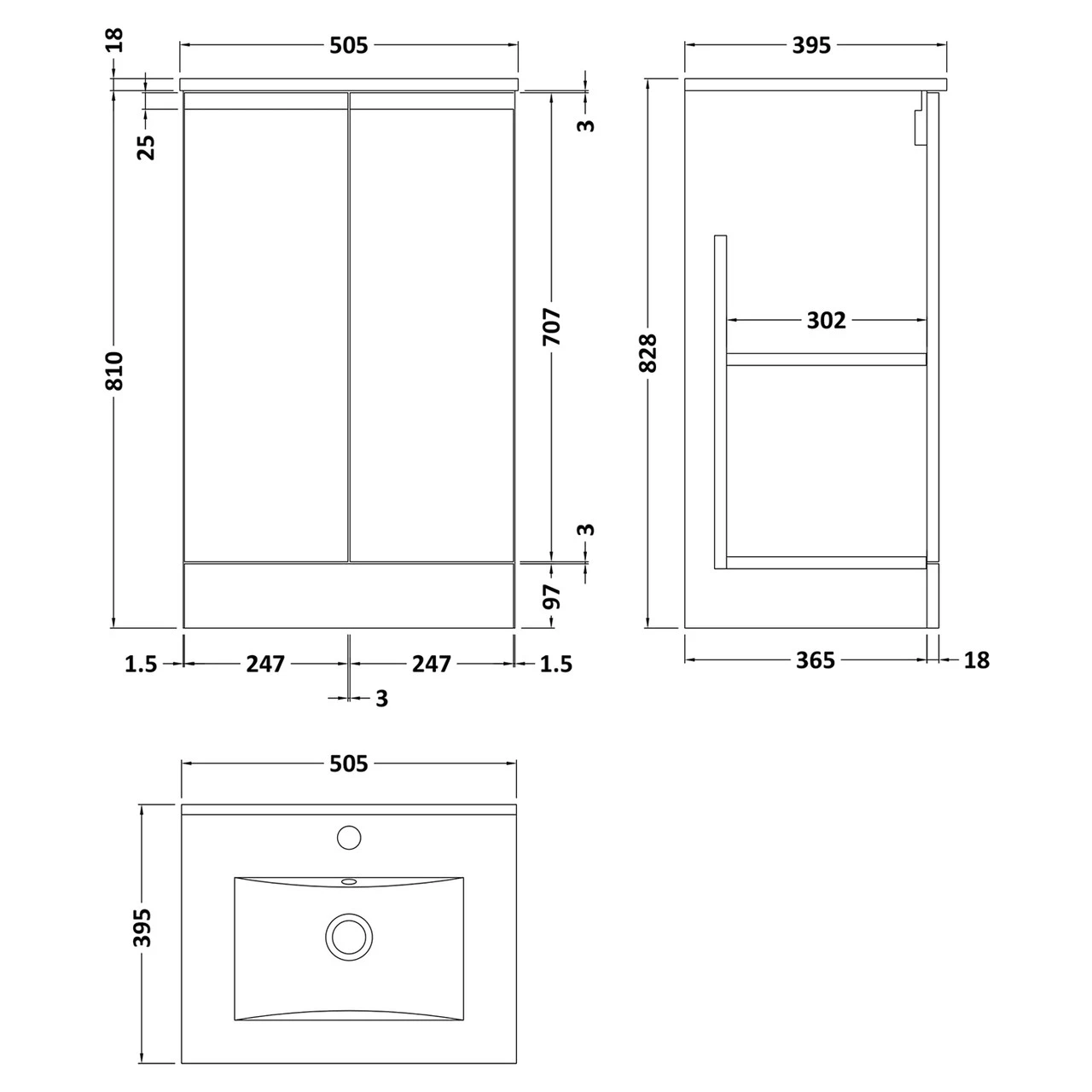 Hudson Reed Urban Satin Green 500mm 2 Door Vanity Unit With 18mm Profile Basin - URB807B - Image 2