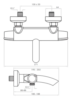 Inta Sulis Thermostatic Bath Shower Mixer (Wall Mounted)
