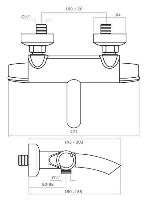 Inta Sulis Thermostatic Bath Shower Mixer (Wall Mounted) 3 Inta Sulis Thermostatic Bath Shower Mixer (Wall Mounted)