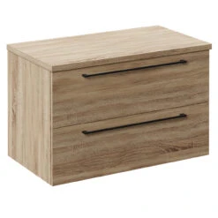 Napoli Bordalino Oak 800mm Wall Mounted Vanity Unit For Countertop Basins With 2 Drawers And Matt Black Handles -Luxury Bath Shop napoli bordalino oak 800mm wall mounted vanity unit for countertop basins with 2 drawers and matt black handles left 12097.1691753022