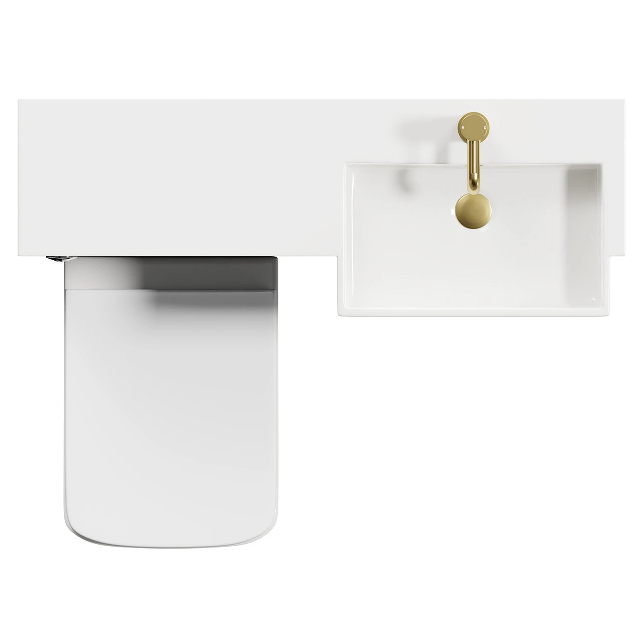 Napoli Combination Gloss Grey 1000mm Vanity Unit Toilet Suite With Right Hand Square Semi Recessed 1 Tap Hole Basin And 2 Doors With Brushed Brass Handles - Image 5