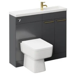 Napoli Combination Gloss Grey 1000mm Vanity Unit Toilet Suite With Slimline 1 Tap Hole Basin And 2 Doors With Brushed Brass Handles -Luxury Bath Shop napoli combination gloss grey 1000mm vanity unit toilet suite with slimline 1 tap hole basin and 2 doors with brushed brass handles left 08718.1697212421