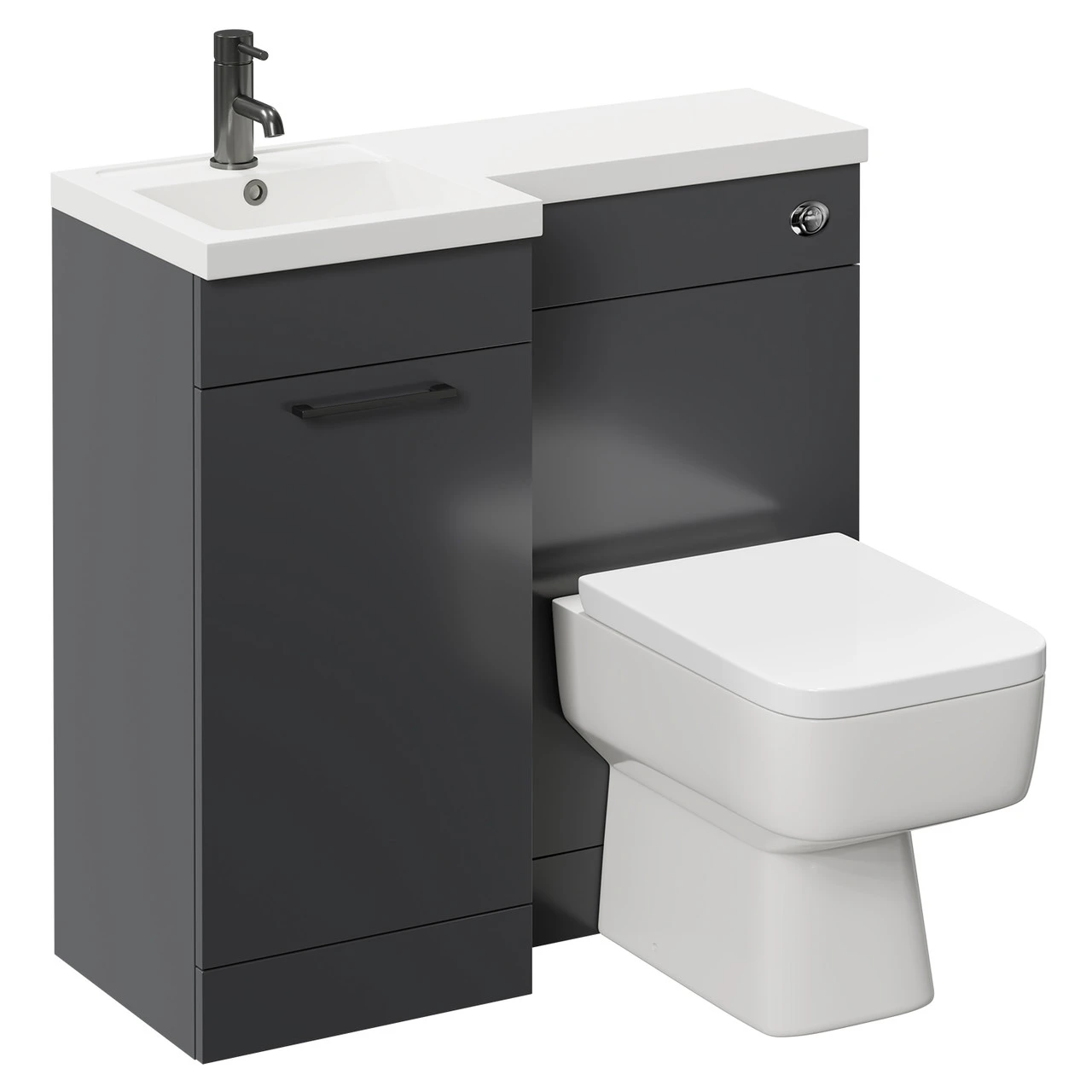 Napoli Combination Gloss Grey 900mm Vanity Unit Toilet Suite With Left Hand L Shaped 1 Tap Hole Basin And Single Door With Gunmetal Grey Handle 5 Napoli Combination Gloss Grey 900mm Vanity Unit Toilet Suite With Left Hand L Shaped 1 Tap Hole Basin And Single Door With Gunmetal Grey Handle - Image 3
