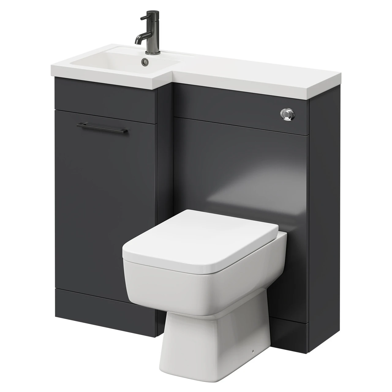 Napoli Combination Gloss Grey 900mm Vanity Unit Toilet Suite With Left Hand L Shaped 1 Tap Hole Basin And Single Door With Gunmetal Grey Handle 3 Napoli Combination Gloss Grey 900mm Vanity Unit Toilet Suite With Left Hand L Shaped 1 Tap Hole Basin And Single Door With Gunmetal Grey Handle
