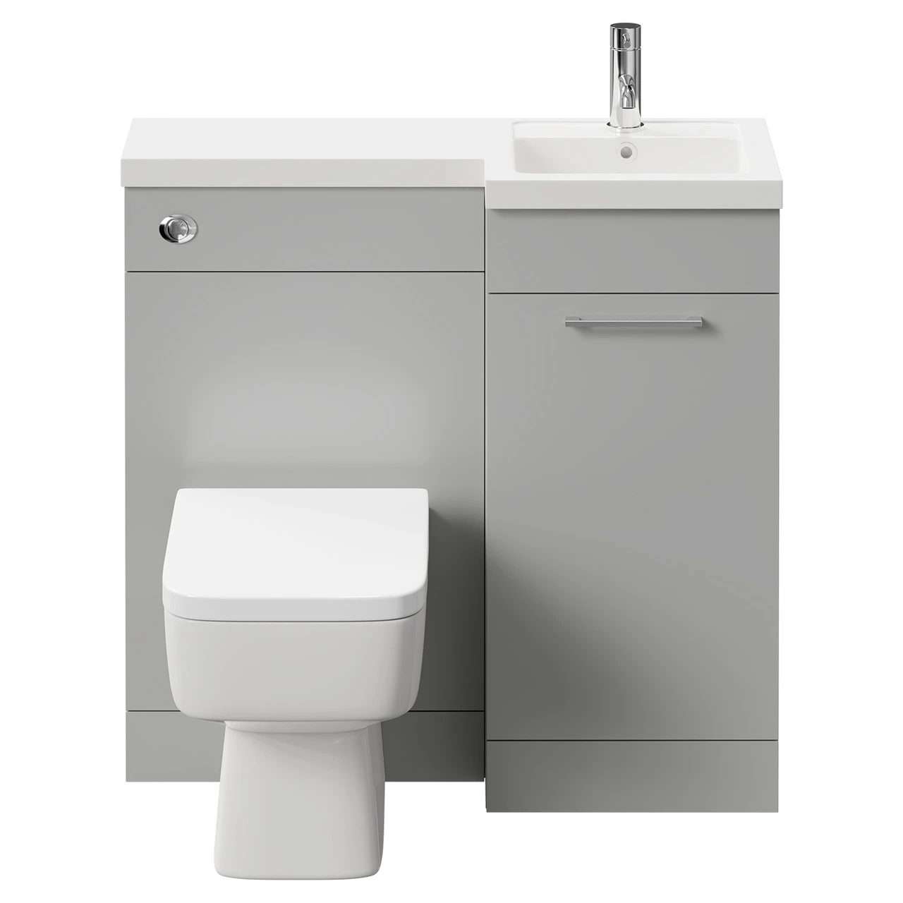 Napoli Combination Gloss Grey Pearl 900mm Vanity Unit Toilet Suite With Right Hand L Shaped 1 Tap Hole Basin And Single Door With Polished Chrome Handle - Image 2