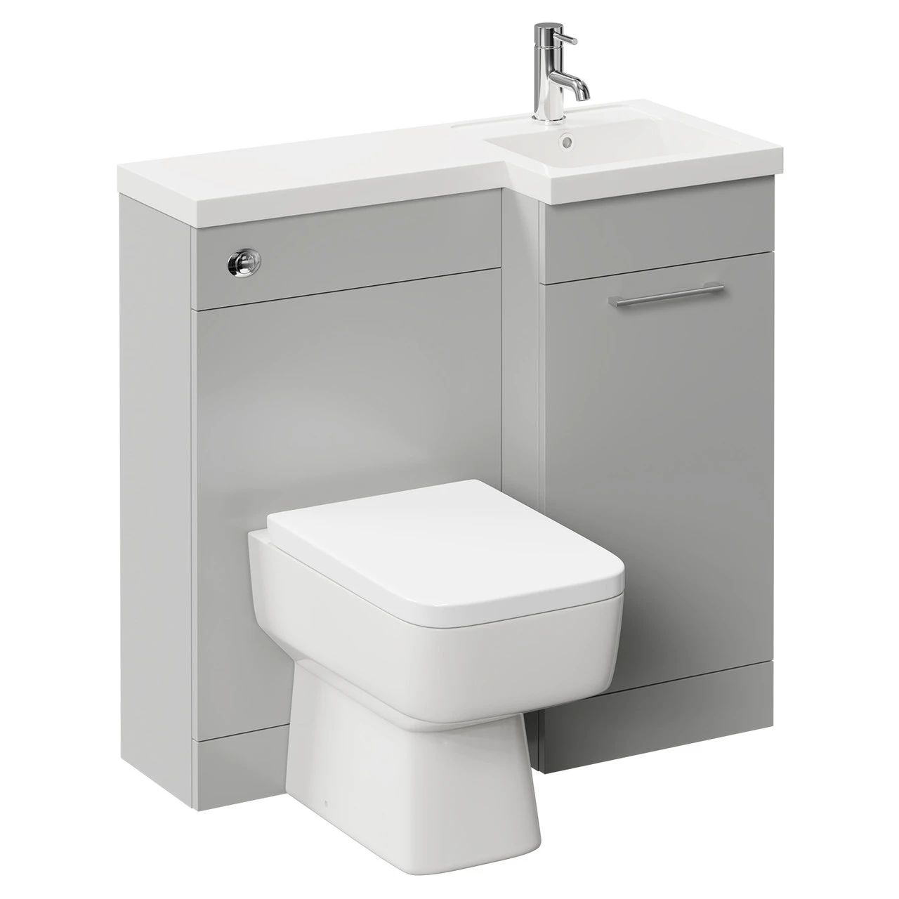 Napoli Combination Gloss Grey Pearl 900mm Vanity Unit Toilet Suite With Right Hand L Shaped 1 Tap Hole Basin And Single Door With Polished Chrome Handle - Image 3