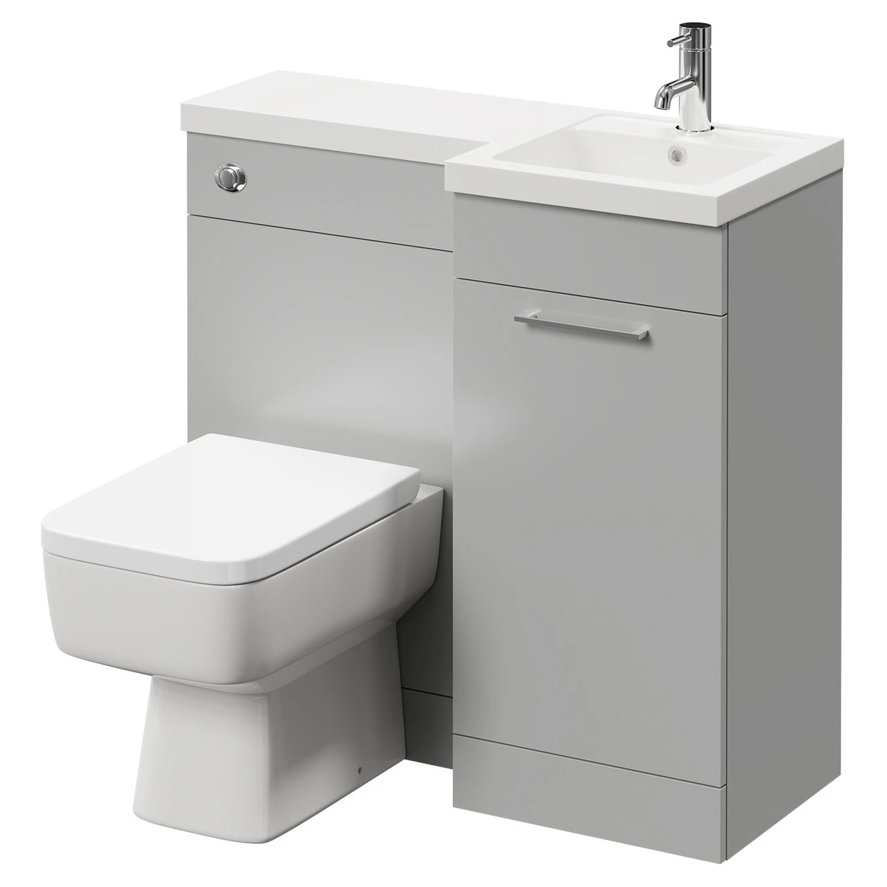 Napoli Combination Gloss Grey Pearl 900mm Vanity Unit Toilet Suite With Right Hand L Shaped 1 Tap Hole Basin And Single Door With Polished Chrome Handle
