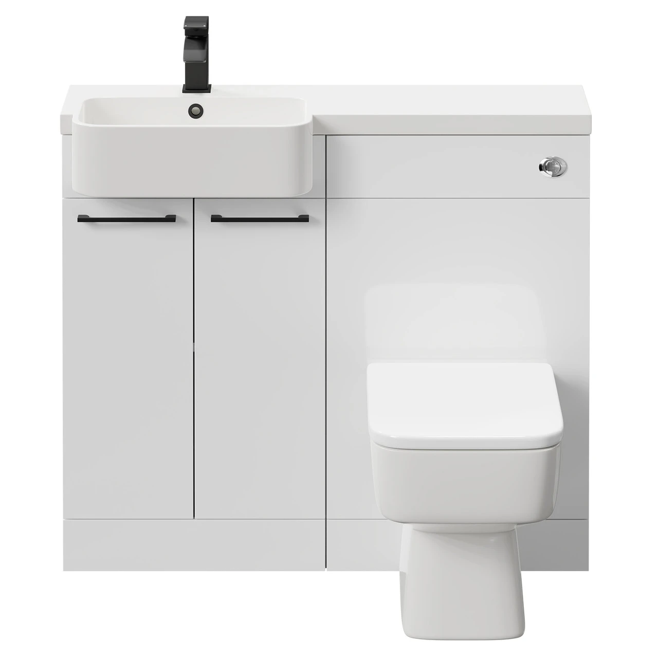 Napoli Combination Gloss White 1000mm Vanity Unit Toilet Suite With Left Hand Round Semi Recessed 1 Tap Hole Basin And 2 Doors With Matt Black Handles - Image 2