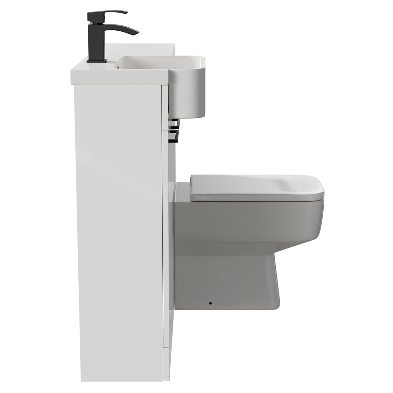 Napoli Combination Gloss White 1000mm Vanity Unit Toilet Suite With Left Hand Round Semi Recessed 1 Tap Hole Basin And 2 Doors With Matt Black Handles - Image 4