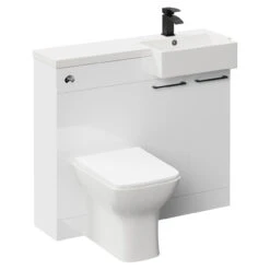 Napoli Combination Gloss White 1000mm Vanity Unit Toilet Suite With Right Hand Square Semi Recessed 1 Tap Hole Basin And 2 Doors With Matt Black Handles -Luxury Bath Shop napoli combination gloss white 1000mm vanity unit toilet suite with right hand square semi recessed 1 tap hole basin and 2 doors with matt black handles left 55979.1679402501