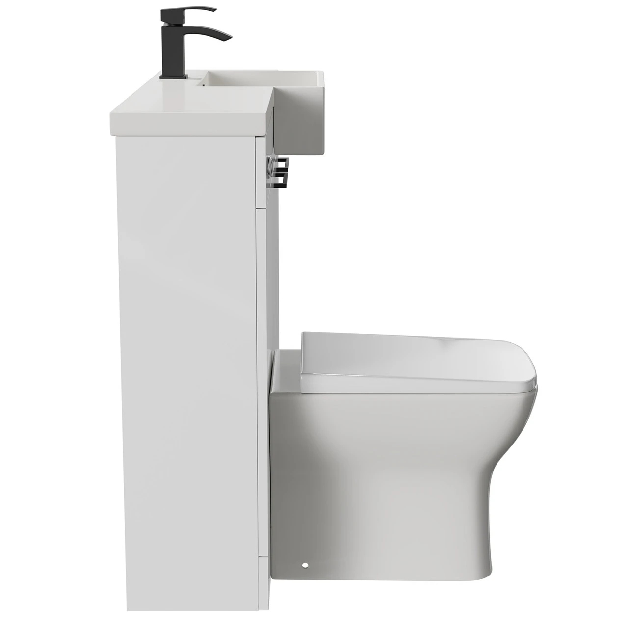 Napoli Combination Gloss White 1000mm Vanity Unit Toilet Suite With Right Hand Square Semi Recessed 1 Tap Hole Basin And 2 Doors With Matt Black Handles - Image 4