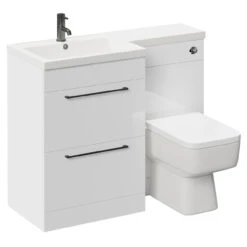 Napoli Combination Gloss White 1100mm Vanity Unit Toilet Suite With Left Hand L Shaped 1 Tap Hole Basin And 2 Drawers With Gunmetal Grey Handles -Luxury Bath Shop napoli combination gloss white 1100mm vanity unit toilet suite with left hand l shaped 1 tap hole basin and 2 drawers with gunmetal grey handles left 54467.1697212448