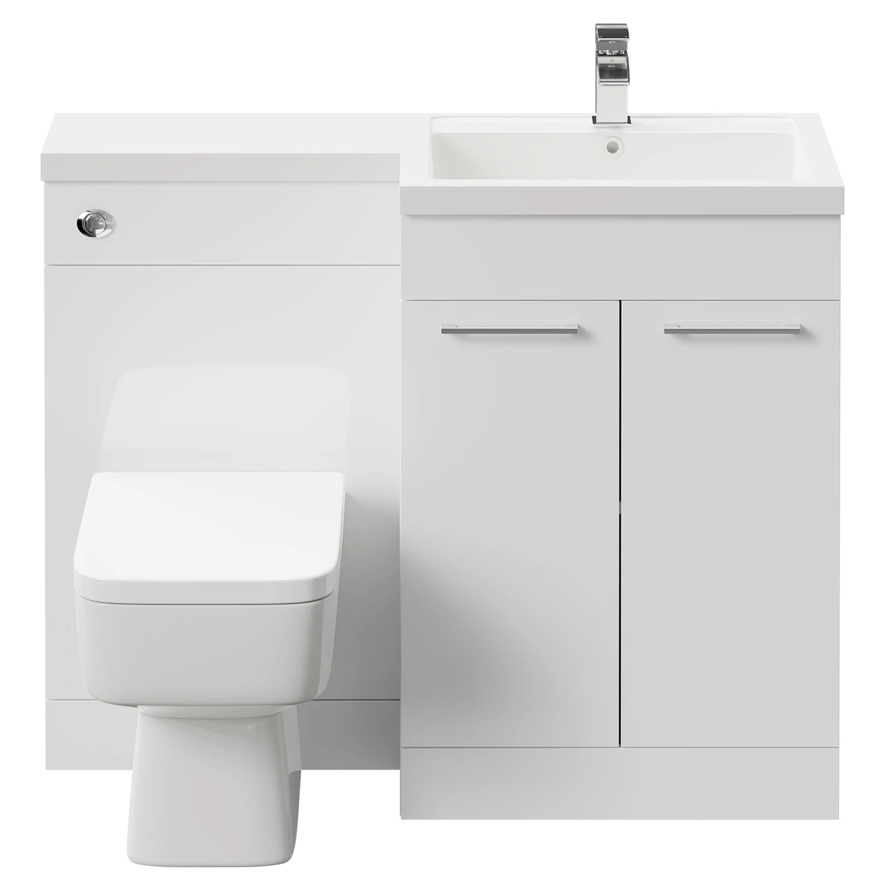 Napoli Combination Gloss White 1100mm Vanity Unit Toilet Suite With Right Hand L Shaped 1 Tap Hole Basin And 2 Doors With Polished Chrome Handles - Image 2