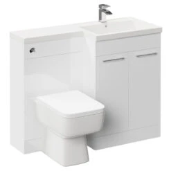 Napoli Combination Gloss White 1100mm Vanity Unit Toilet Suite With Right Hand L Shaped 1 Tap Hole Basin And 2 Doors With Polished Chrome Handles -Luxury Bath Shop napoli combination gloss white 1100mm vanity unit toilet suite with right hand l shaped 1 tap hole basin and 2 doors with polished chrome handles left 38500.1697212263