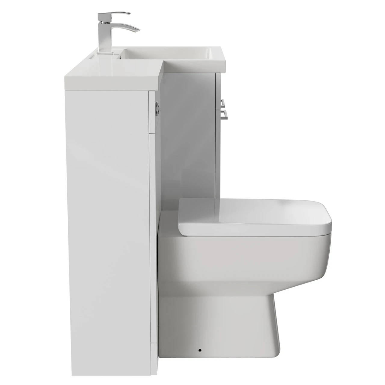 Napoli Combination Gloss White 1100mm Vanity Unit Toilet Suite With Right Hand L Shaped 1 Tap Hole Basin And 2 Doors With Polished Chrome Handles - Image 4