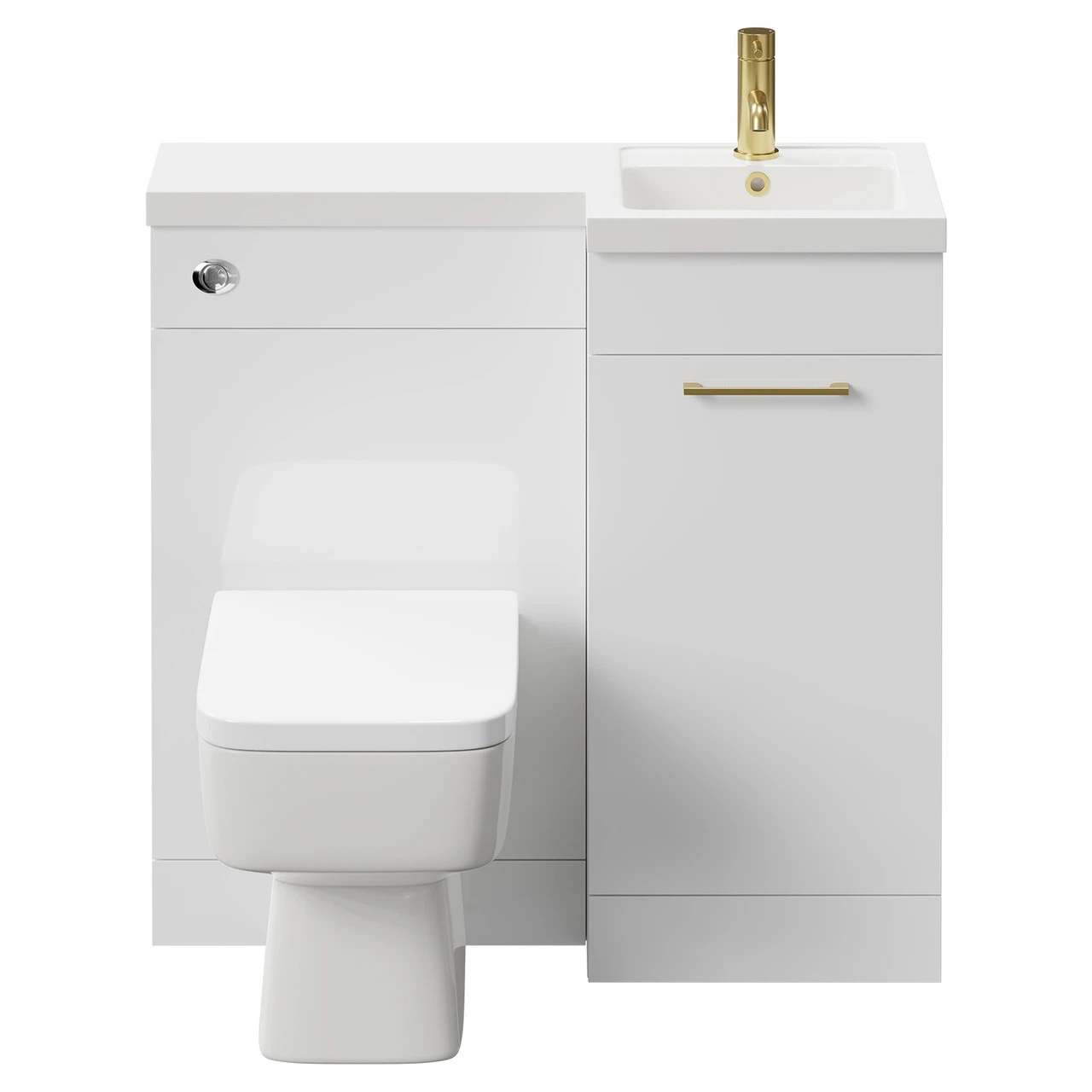 Napoli Combination Gloss White 900mm Vanity Unit Toilet Suite With Right Hand L Shaped 1 Tap Hole Basin And Single Door With Brushed Brass Handle - Image 2