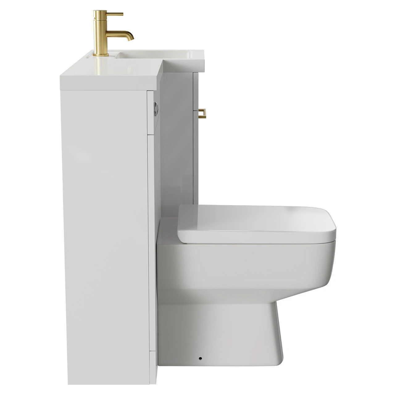 Napoli Combination Gloss White 900mm Vanity Unit Toilet Suite With Right Hand L Shaped 1 Tap Hole Basin And Single Door With Brushed Brass Handle - Image 4