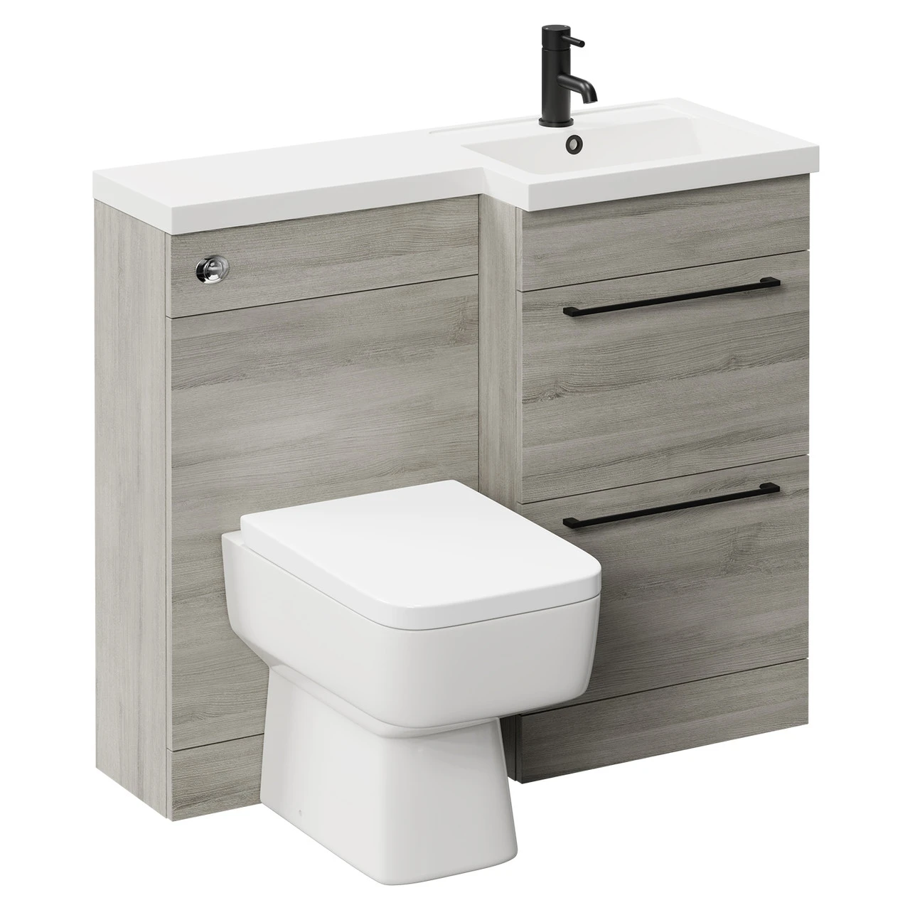 Napoli Combination Molina Ash 1000mm Vanity Unit Toilet Suite With Right Hand L Shaped 1 Tap Hole Basin And 2 Drawers With Matt Black Handles - Image 3