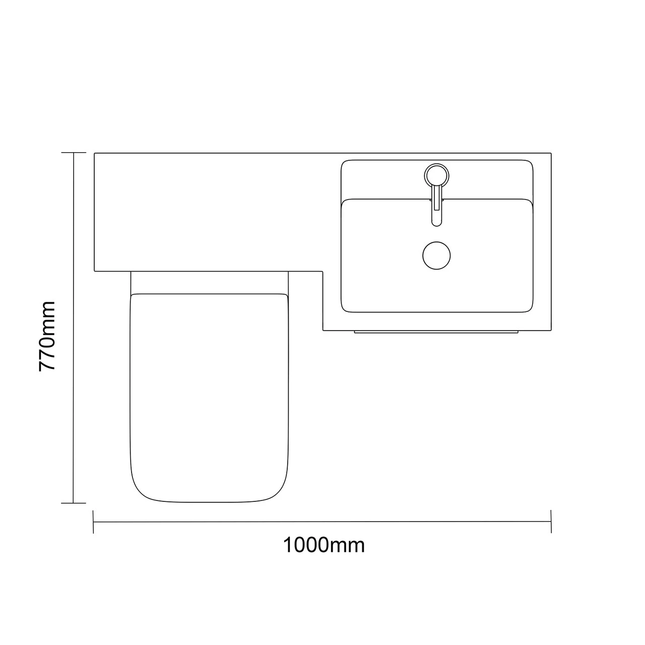 Napoli Combination Molina Ash 1000mm Vanity Unit Toilet Suite With Right Hand L Shaped 1 Tap Hole Basin And 2 Drawers With Matt Black Handles - Image 6