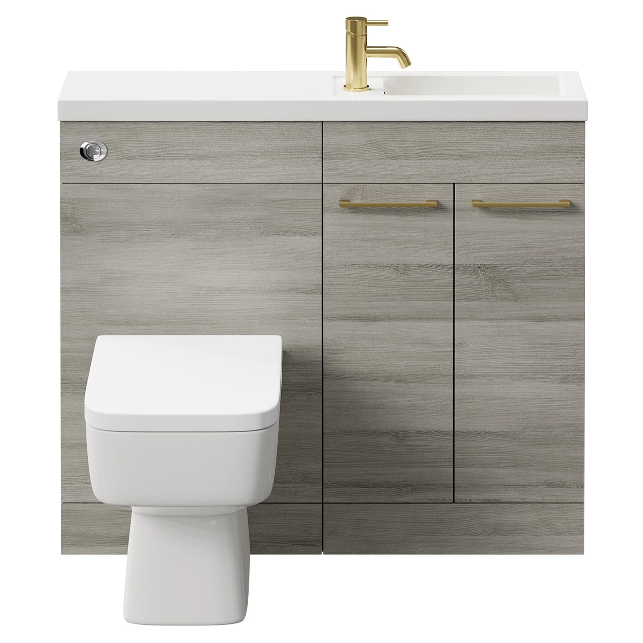 Napoli Combination Molina Ash 1000mm Vanity Unit Toilet Suite With Slimline 1 Tap Hole Basin And 2 Doors With Brushed Brass Handles - Image 2