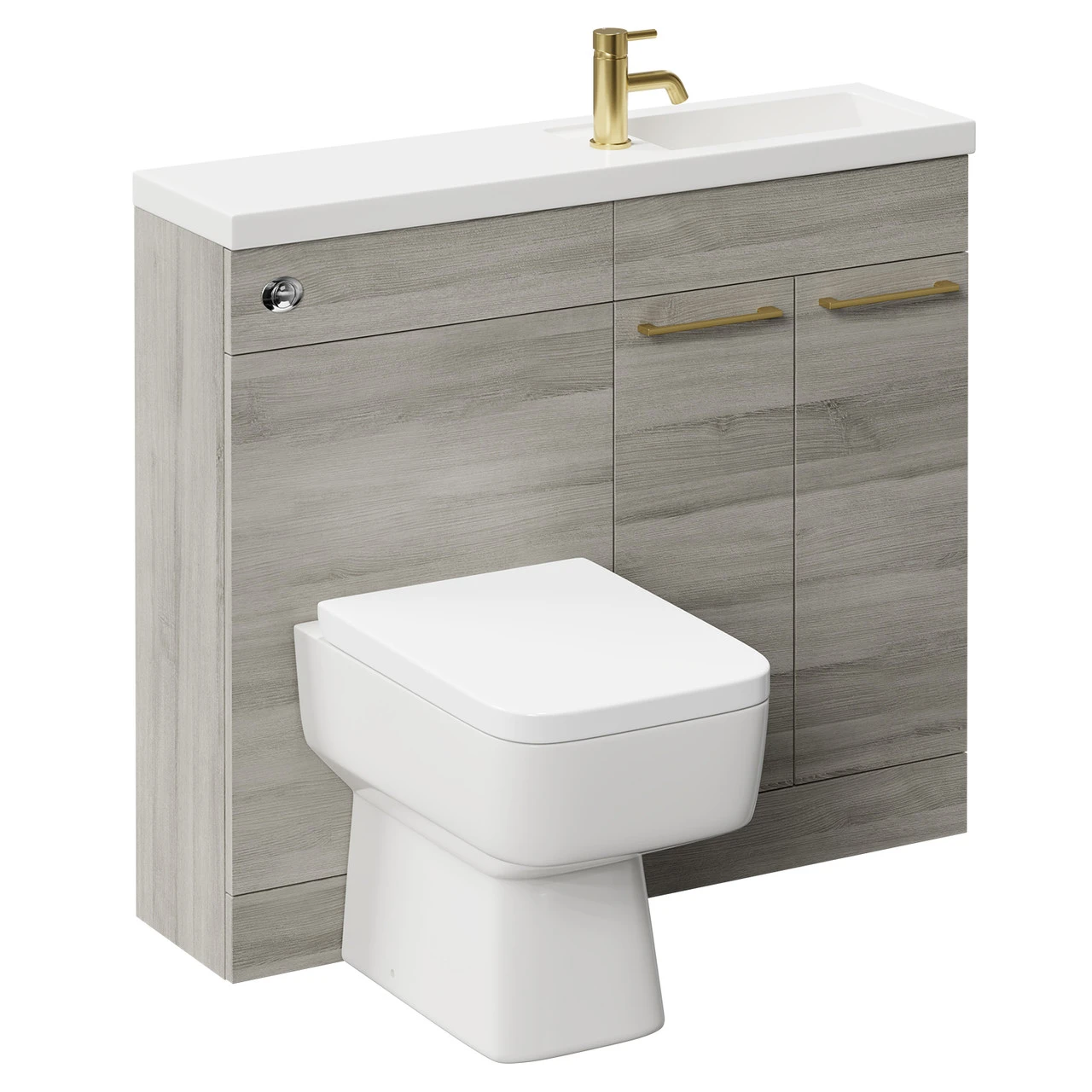 Napoli Combination Molina Ash 1000mm Vanity Unit Toilet Suite With Slimline 1 Tap Hole Basin And 2 Doors With Brushed Brass Handles - Image 3