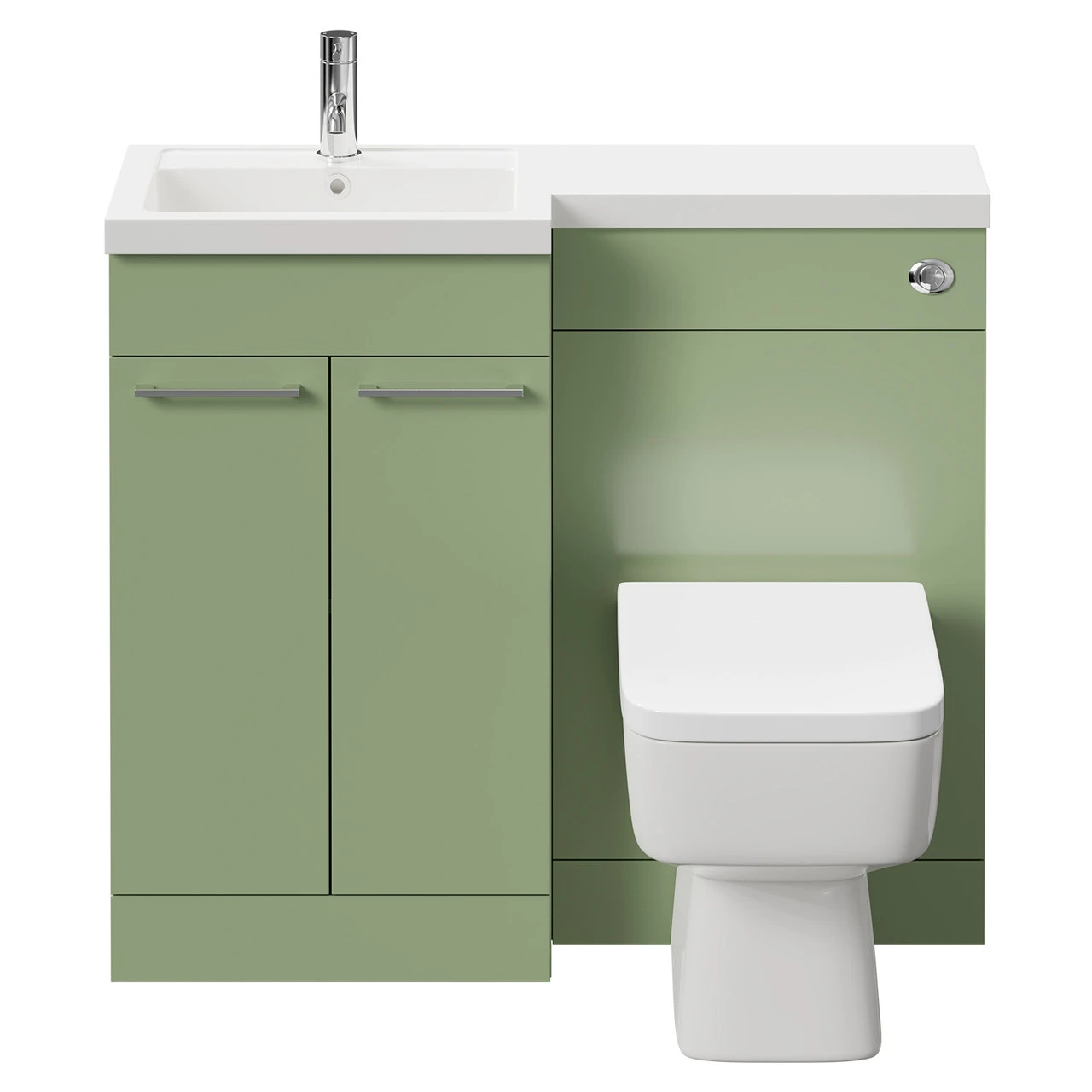 Napoli Combination Olive Green 1000mm Vanity Unit Toilet Suite With Left Hand L Shaped 1 Tap Hole Basin And 2 Doors With Polished Chrome Handles - Image 2