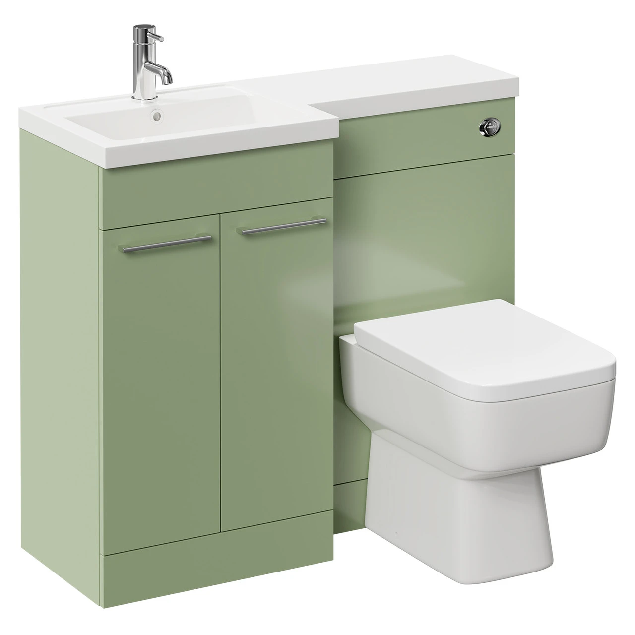 Napoli Combination Olive Green 1000mm Vanity Unit Toilet Suite With Left Hand L Shaped 1 Tap Hole Basin And 2 Doors With Polished Chrome Handles - Image 3