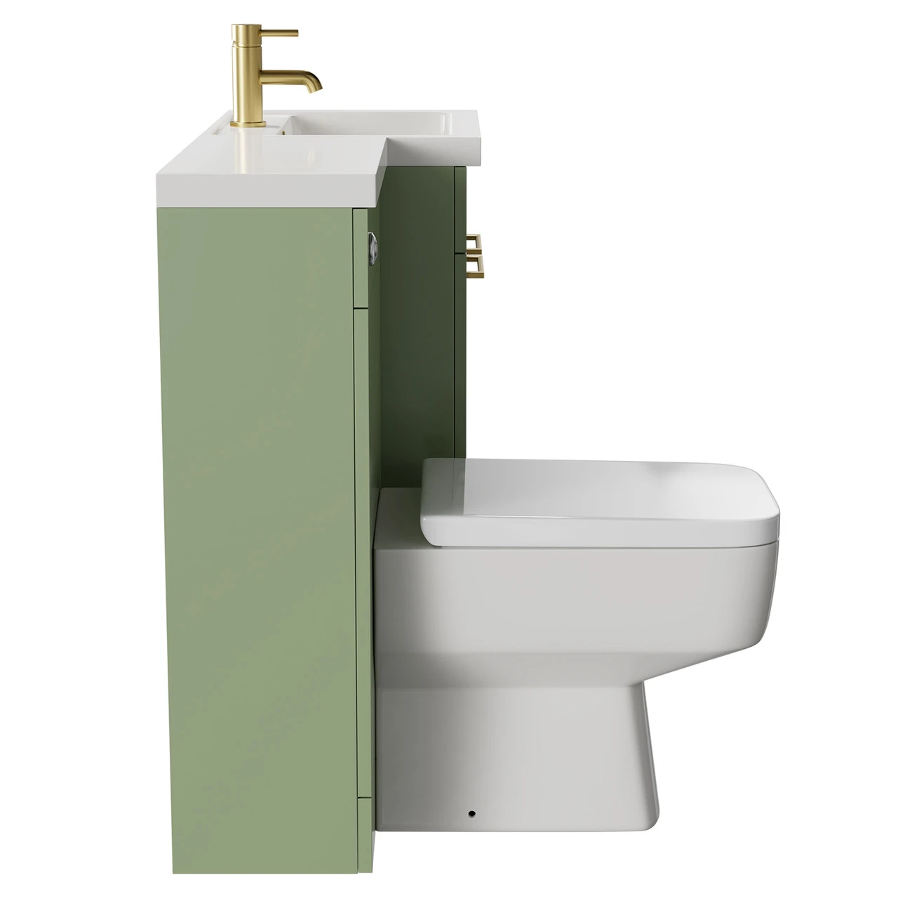 Napoli Combination Olive Green 1000mm Vanity Unit Toilet Suite With Right Hand L Shaped 1 Tap Hole Basin And 2 Doors With Brushed Brass Handles - Image 4