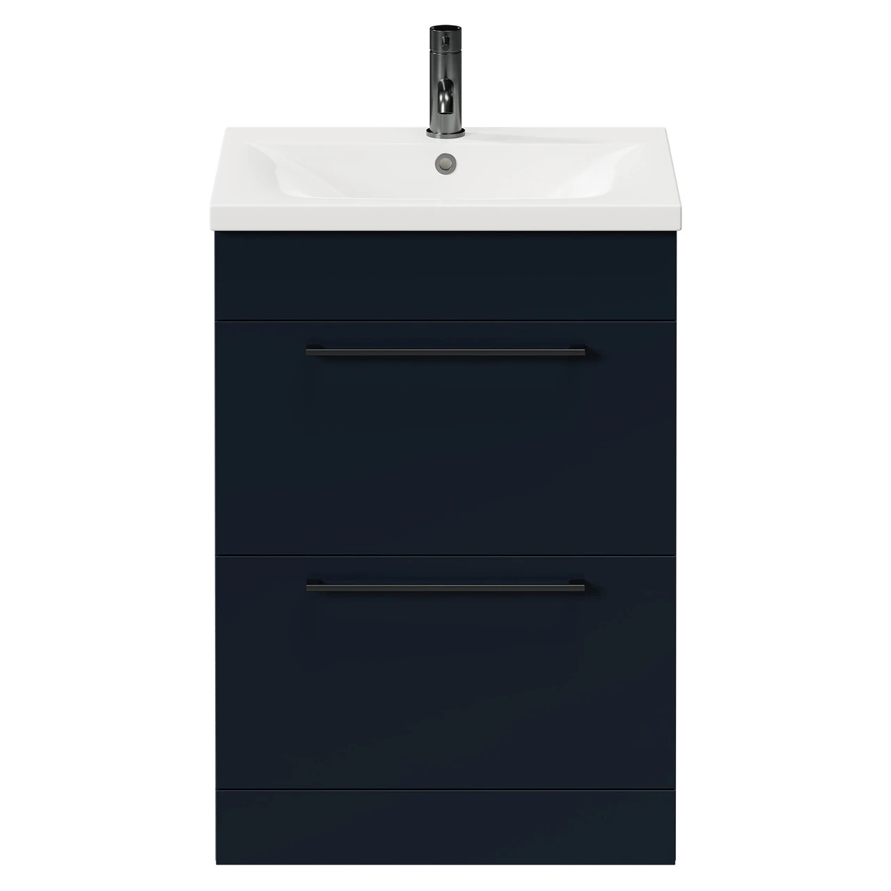 Napoli Deep Blue 600mm Floor Standing Vanity Unit With 1 Tap Hole Basin And 2 Drawers With Gunmetal Grey Handles - Image 2