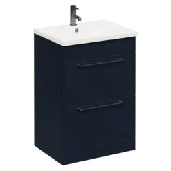 Napoli Deep Blue 600mm Floor Standing Vanity Unit With 1 Tap Hole Basin And 2 Drawers With Gunmetal Grey Handles -Luxury Bath Shop napoli deep blue 600mm floor standing vanity unit with 1 tap hole basin and 2 drawers with gunmetal grey handles left 70979.1691752876