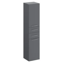 Napoli Gloss Grey 350mm X 1600mm Wall Mounted Tall Storage Unit With 2 Doors 2 Drawers And Polished Chrome Handles -Luxury Bath Shop napoli gloss grey 350mm x 1600mm wall mounted tall storage unit with 2 doors 2 drawers and polished chrome handles left 93905.1670506692