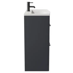 Napoli Gloss Grey 800mm Floor Standing Vanity Unit With 1 Tap Hole Curved Basin And 2 Drawers With Matt Black Handles -Luxury Bath Shop napoli gloss grey 800mm floor standing vanity unit with 1 tap hole curved basin and 2 drawers with matt black handles side 65765.1681980298