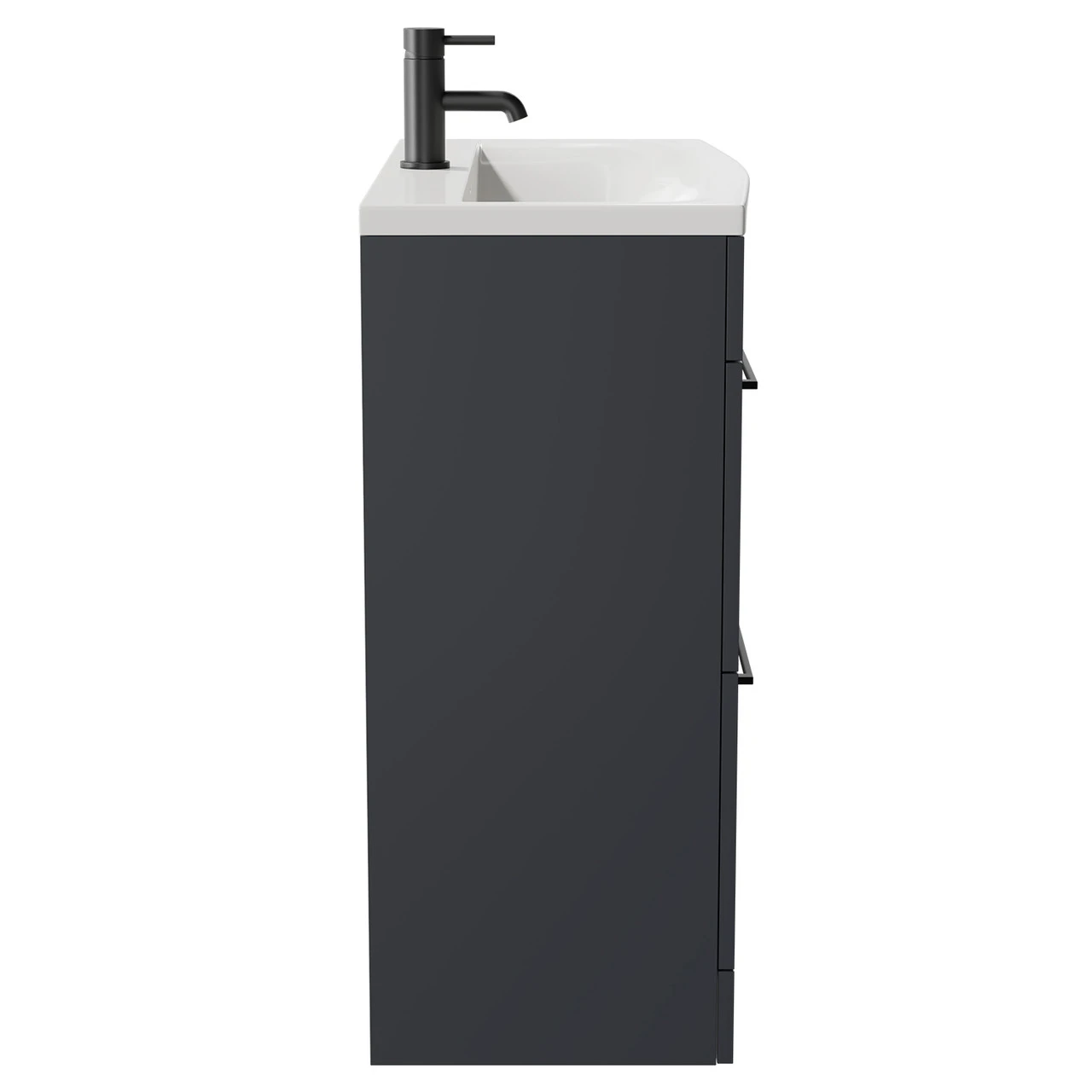 Napoli Gloss Grey 800mm Floor Standing Vanity Unit With 1 Tap Hole Curved Basin And 2 Drawers With Matt Black Handles - Image 4