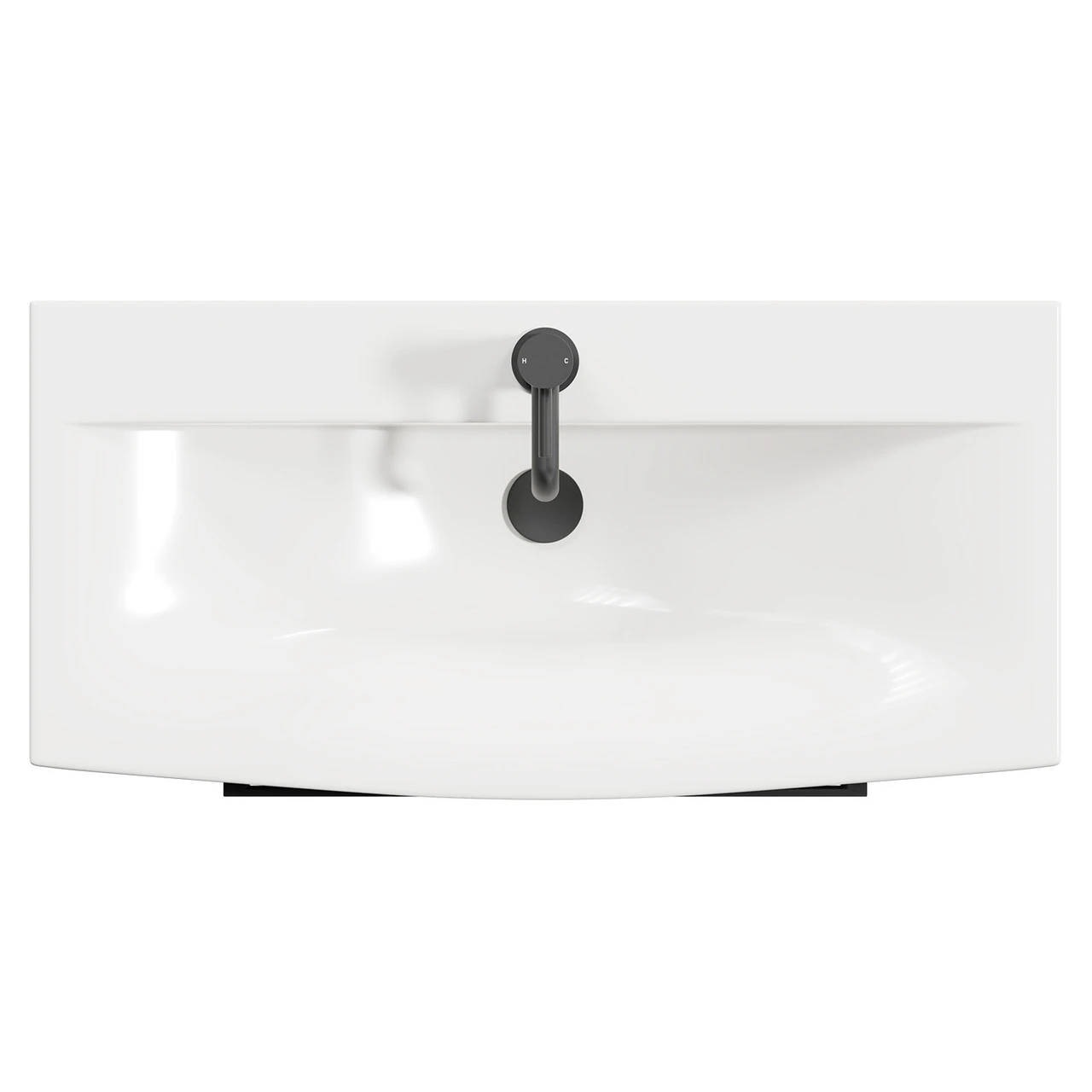 Napoli Gloss Grey 800mm Floor Standing Vanity Unit With 1 Tap Hole Curved Basin And 2 Drawers With Matt Black Handles - Image 5