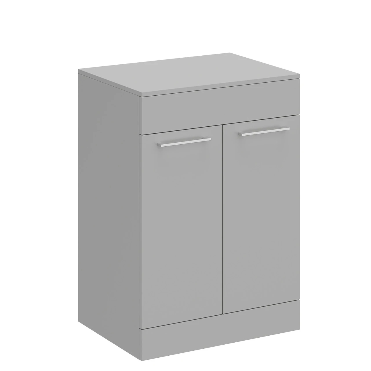 Napoli Gloss Grey Pearl 600mm Floor Standing Vanity Unit For Countertop Basins With 2 Doors And Polished Chrome Handles - Image 3