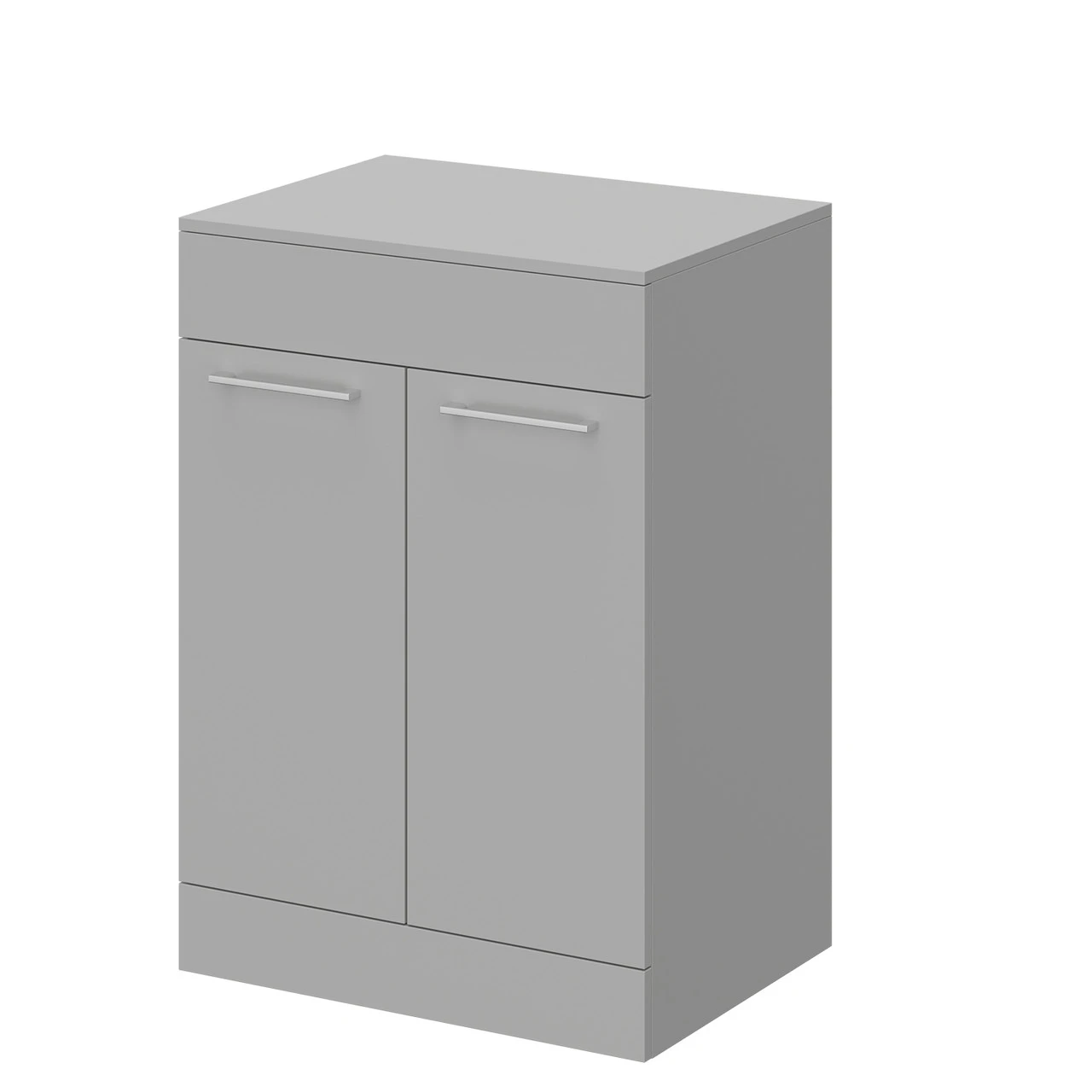 Napoli Gloss Grey Pearl 600mm Floor Standing Vanity Unit For Countertop Basins With 2 Doors And Polished Chrome Handles