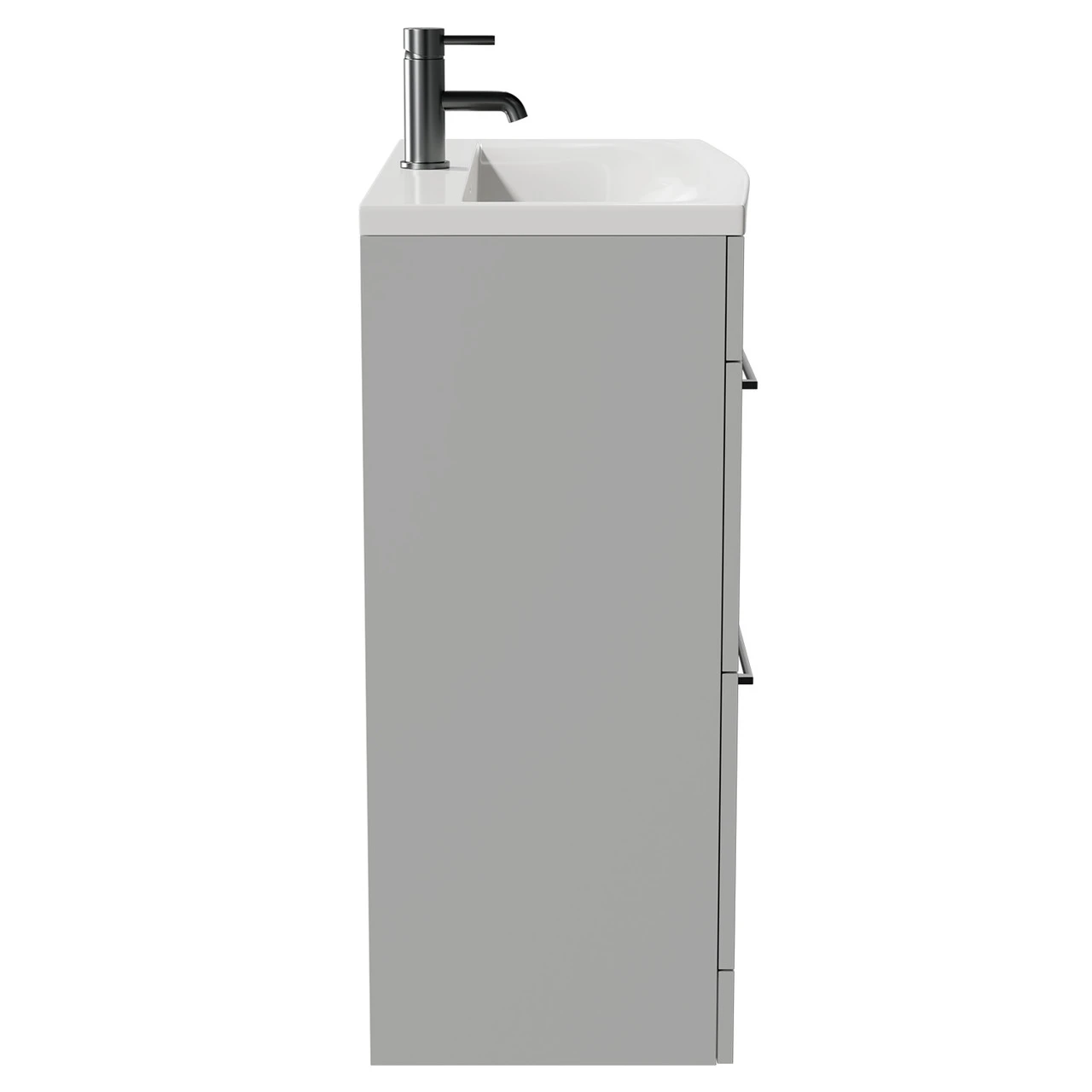 Napoli Gloss Grey Pearl 800mm Floor Standing Vanity Unit With 1 Tap Hole Curved Basin And 2 Drawers With Gunmetal Grey Handles 6 Napoli Gloss Grey Pearl 800mm Floor Standing Vanity Unit With 1 Tap Hole Curved Basin And 2 Drawers With Gunmetal Grey Handles - Image 4