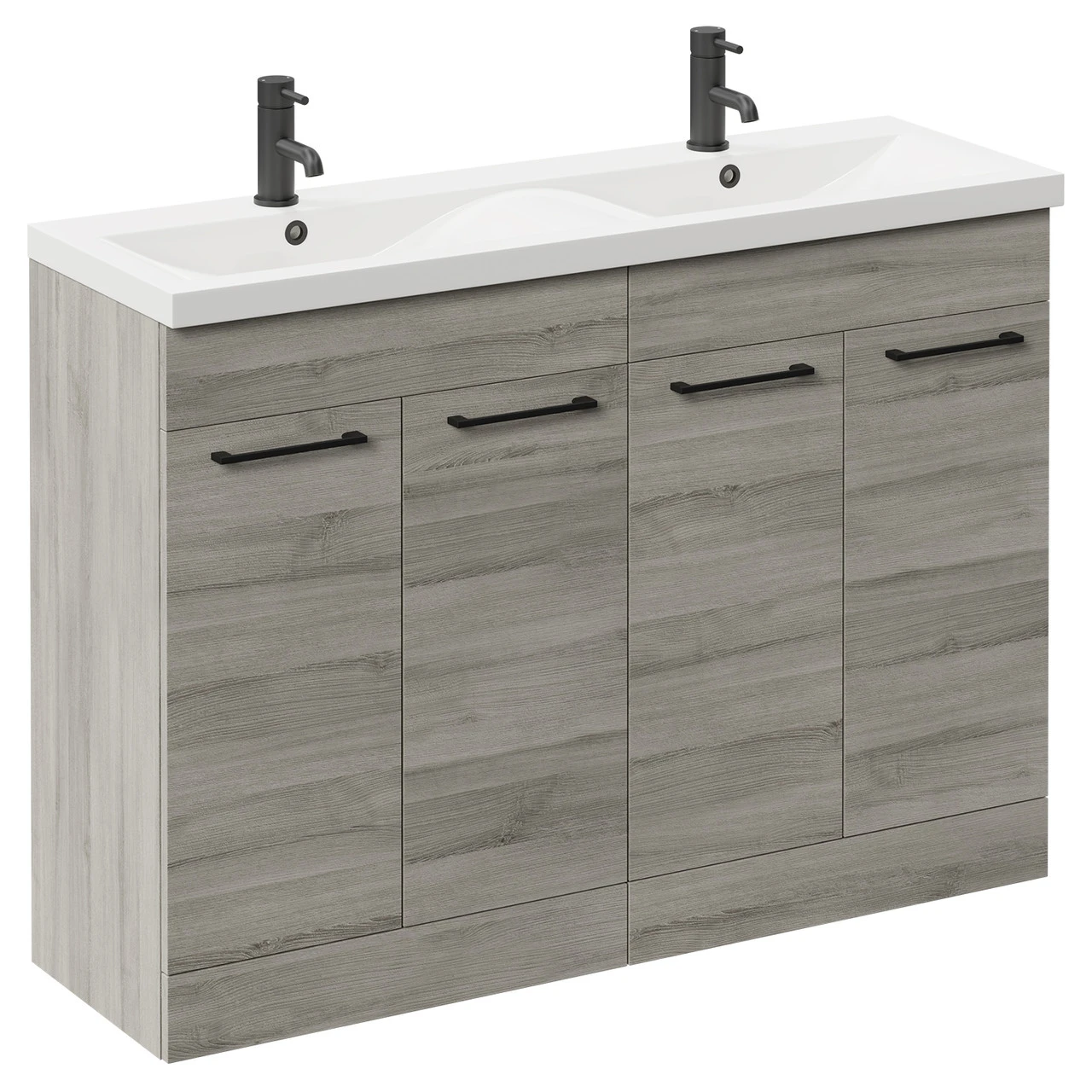 Napoli Molina Ash 1200mm Floor Standing Vanity Unit With Ceramic Double Basin And 4 Doors With Matt Black Handles 5 Napoli Molina Ash 1200mm Floor Standing Vanity Unit With Ceramic Double Basin And 4 Doors With Matt Black Handles - Image 3