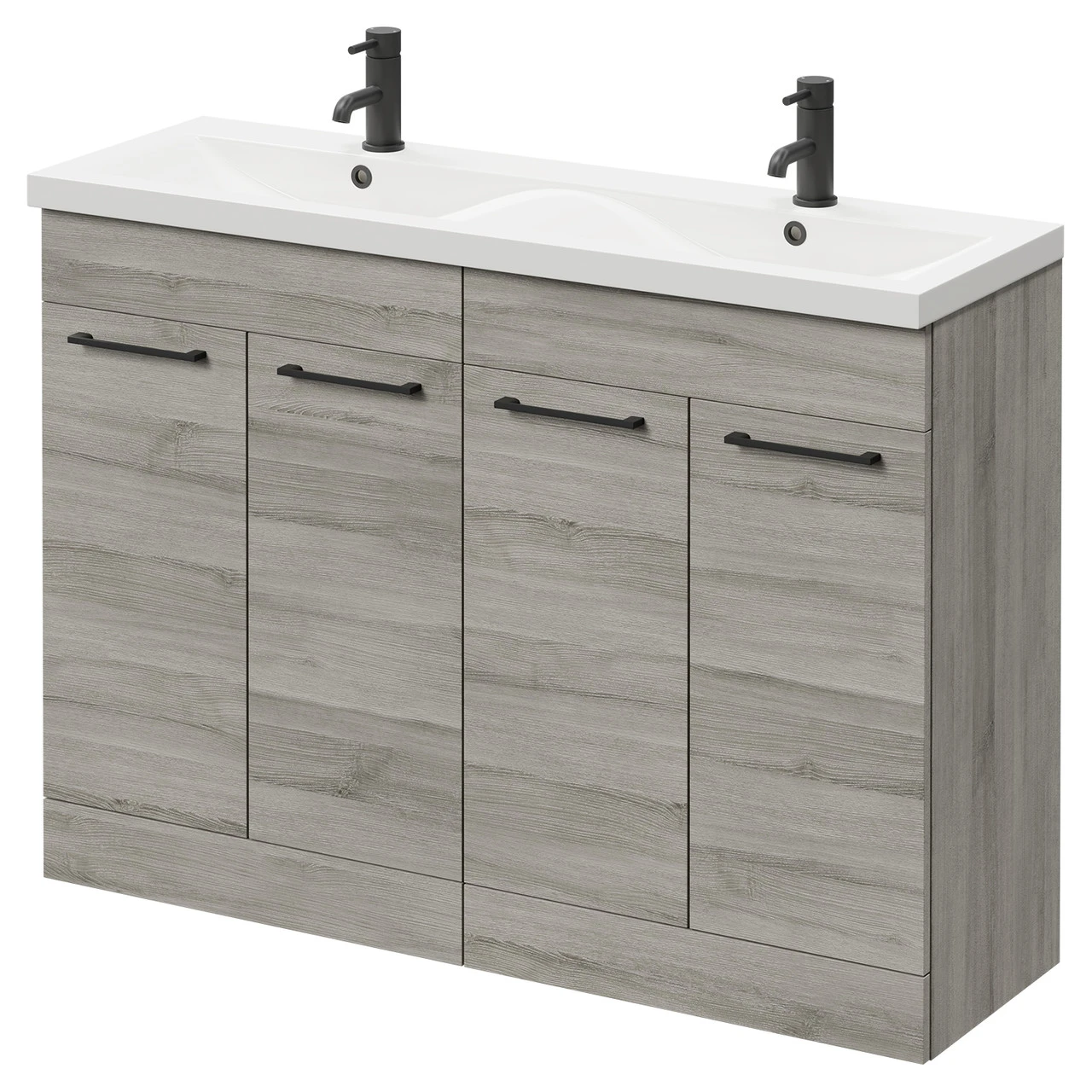 Napoli Molina Ash 1200mm Floor Standing Vanity Unit With Ceramic Double Basin And 4 Doors With Matt Black Handles 3 Napoli Molina Ash 1200mm Floor Standing Vanity Unit With Ceramic Double Basin And 4 Doors With Matt Black Handles
