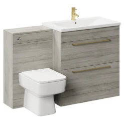 Napoli Molina Ash 1300mm Vanity Unit Toilet Suite With 1 Tap Hole Basin And 2 Drawers With Brushed Brass Handles -Luxury Bath Shop napoli molina ash 1300mm vanity unit toilet suite with 1 tap hole basin and 2 drawers with brushed brass handles left 50618.1678113201