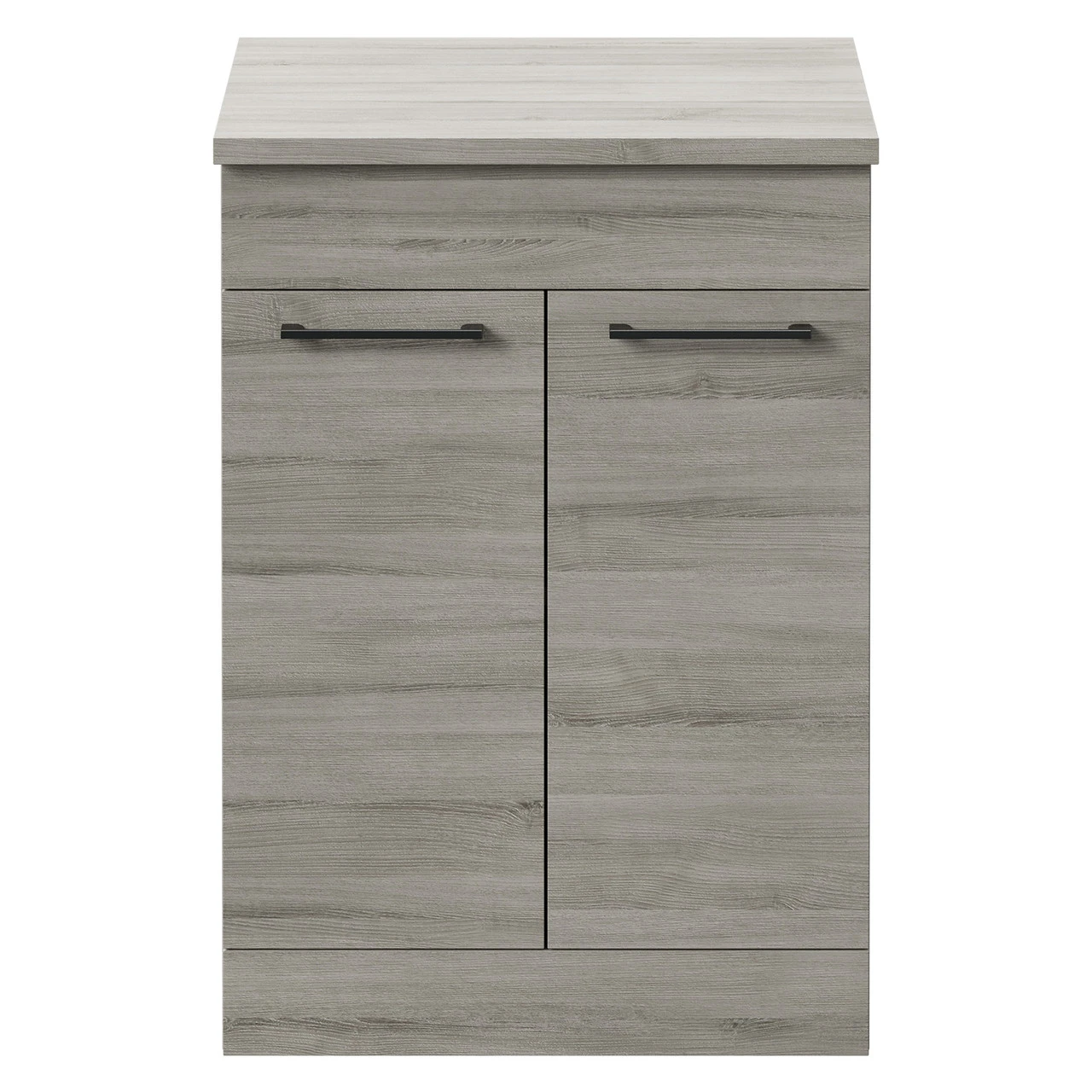 Napoli Molina Ash 600mm Floor Standing Vanity Unit For Countertop Basins With 2 Doors And Gunmetal Grey Handles - Image 2