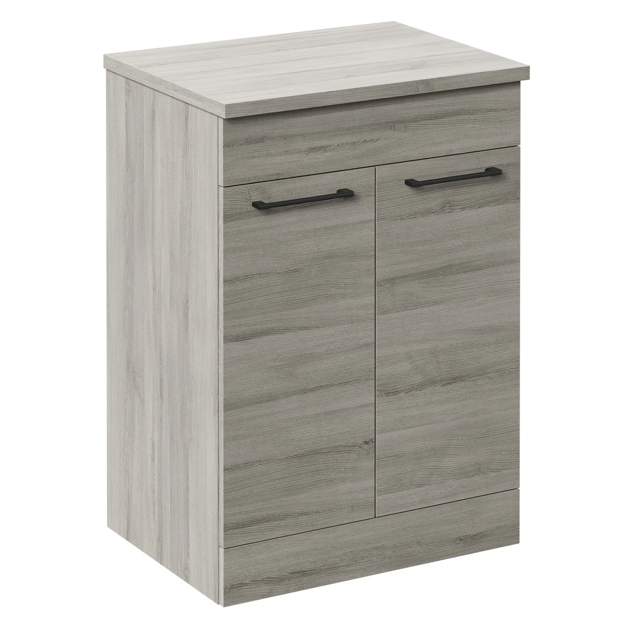 Napoli Molina Ash 600mm Floor Standing Vanity Unit For Countertop Basins With 2 Doors And Gunmetal Grey Handles - Image 3