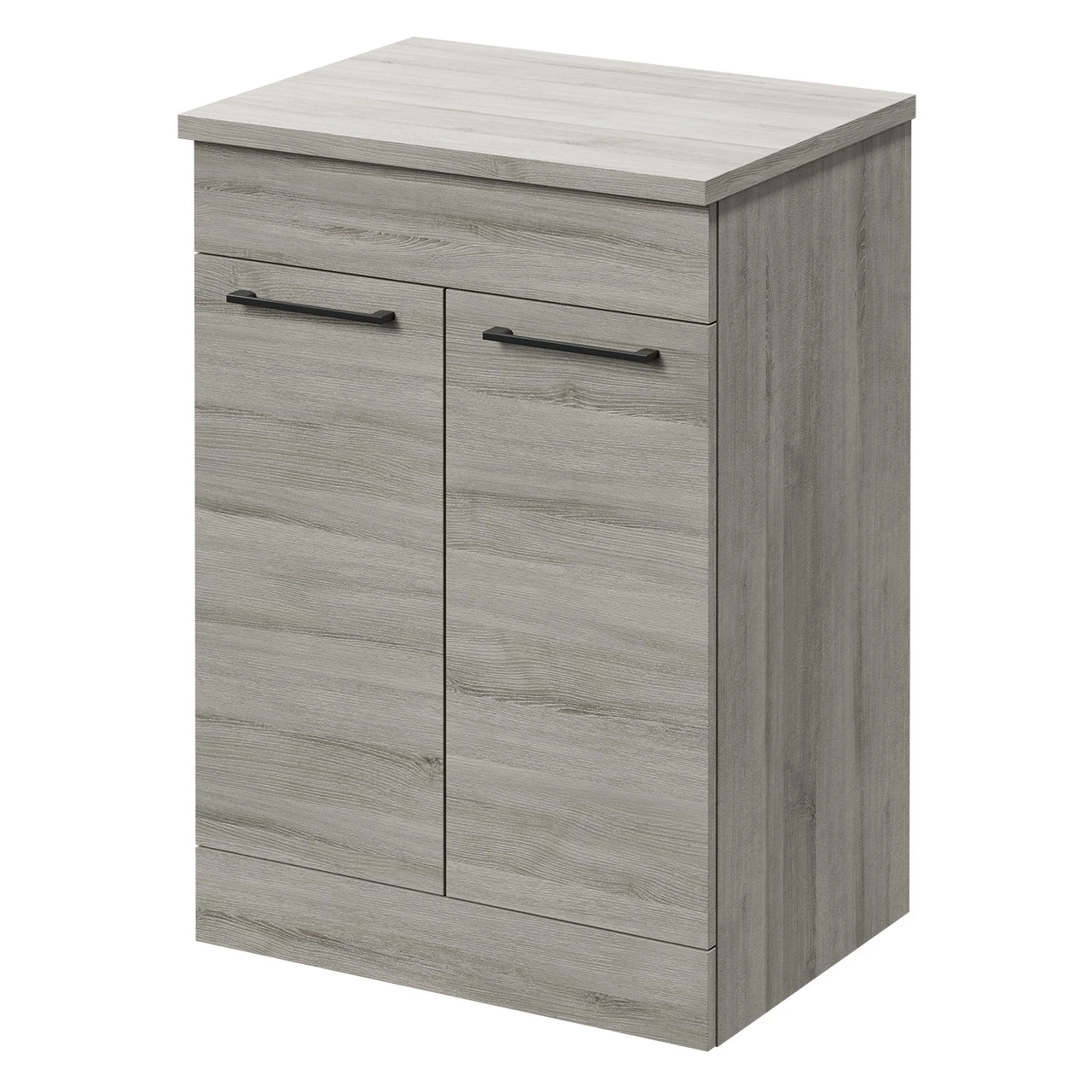 Napoli Molina Ash 600mm Floor Standing Vanity Unit For Countertop Basins With 2 Doors And Gunmetal Grey Handles