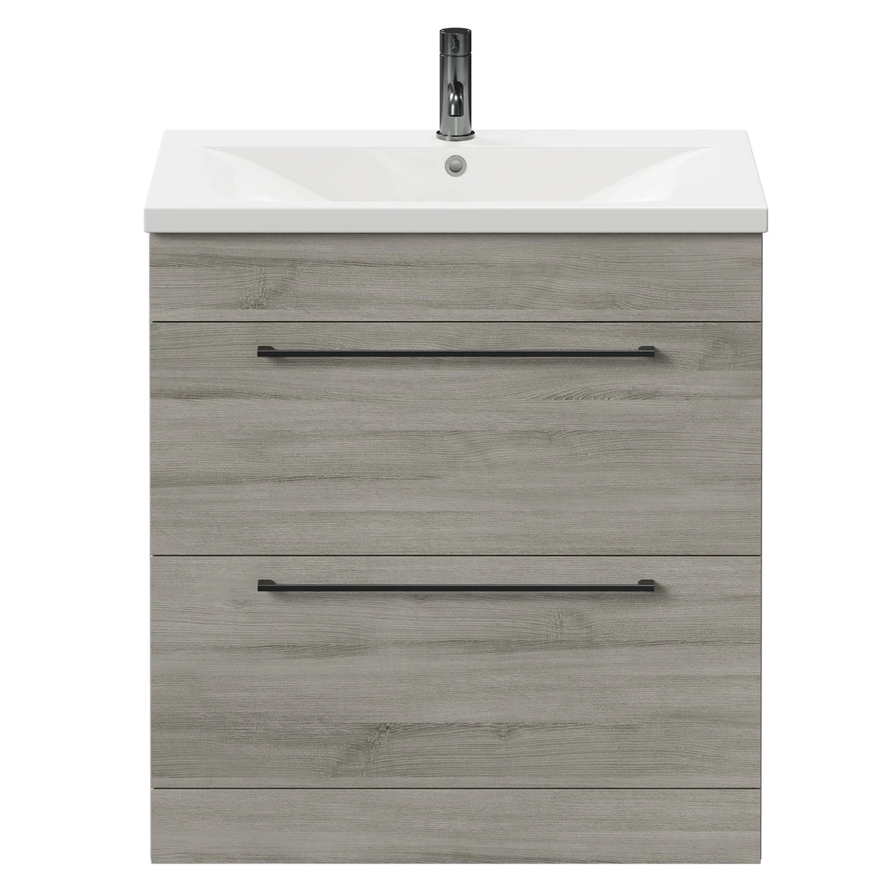 Napoli Molina Ash 800mm Floor Standing Vanity Unit With 1 Tap Hole Basin And 2 Drawers With Gunmetal Grey Handles - Image 2